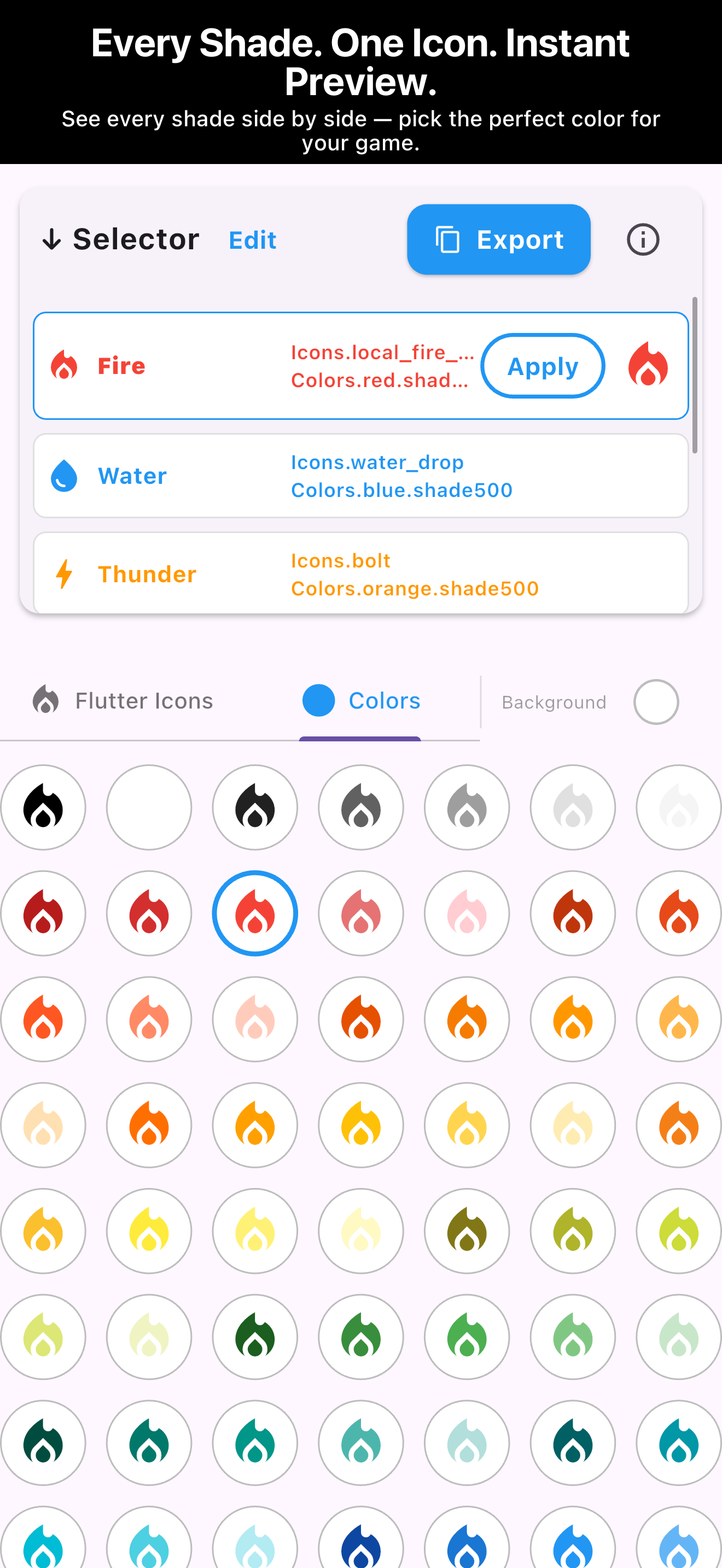 Preview every color variant of a game icon side by side